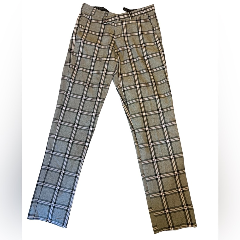 Elegant Men's Plaid Dress Pants - Black and White with subtle purple